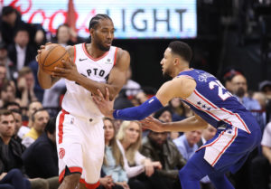 Kawhi Leonard and Ben Simmons in game two