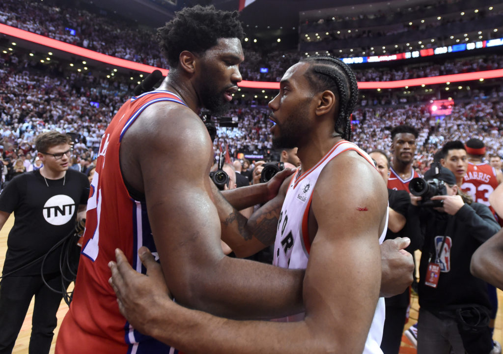 Joel Embiid and Kawhi Leonard after game 7