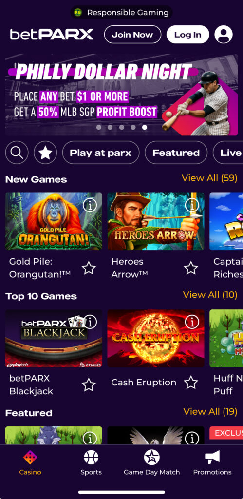 betPARX casino sign up