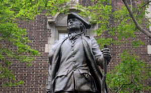 Apr 26, 2008; Philadelphia, PA, USA; A statue of Benjamin Franklin stands outside of Franklin Field on the campus of the University of Pennsylvania.