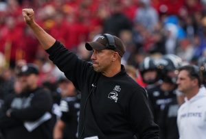 Iowa State Cyclones football head coach Matt Campbell reacts during the fourth quarter against BYU at Jack Trice Stadium on Oct. 25, 2025, in Ames, Iowa.