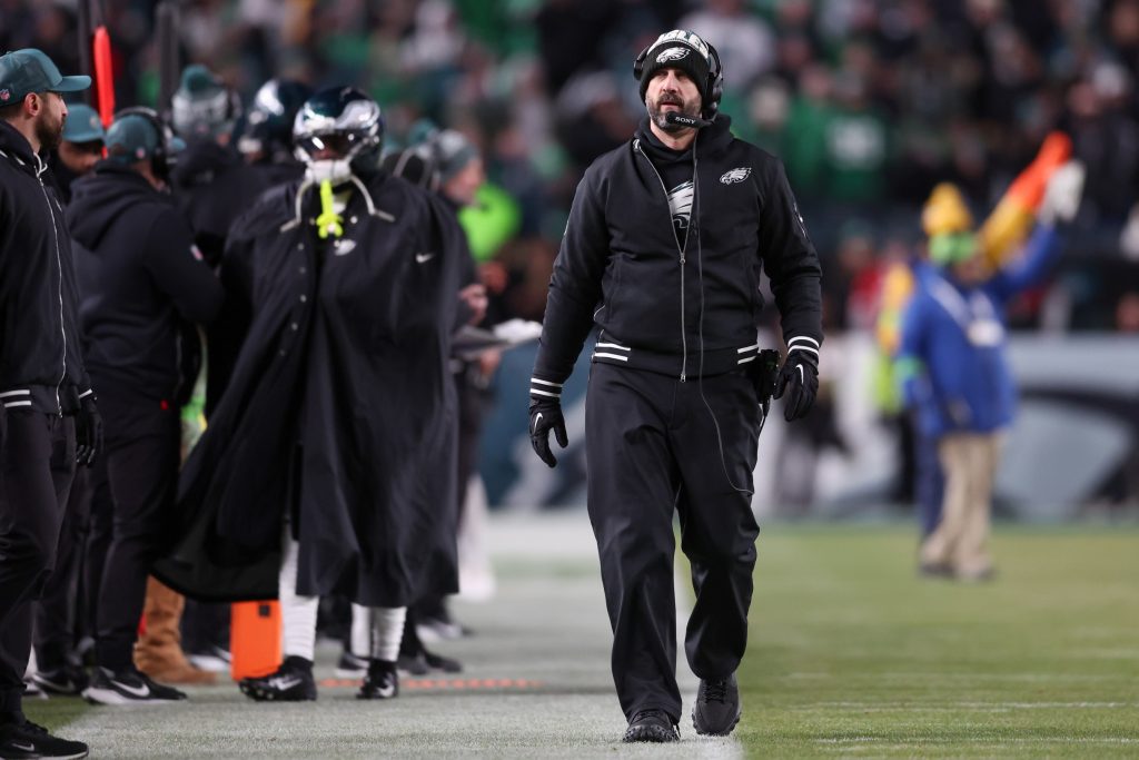 Jan 11, 2026; Philadelphia, PA, USA; Philadelphia Eagles head coach Nick Sirianni looks on during the second quarter against the San Francisco 49ers in an NFC Wild Card Round game at Lincoln Financial Field.