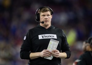 Jan 13, 2025; Glendale, AZ, USA; Minnesota Vikings offensive line coach Chris Kuper against the Los Angeles Rams during an NFC wild card game at State Farm Stadium.