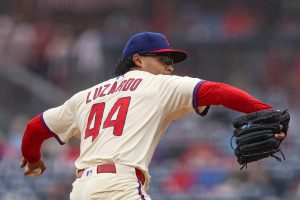 May 14, 2025; Philadelphia, Pennsylvania, USA; Philadelphia Phillies pitcher Jesus Luzardo (44) pitches during the second inning against the St. Louis Cardinals at Citizens Bank Park.
