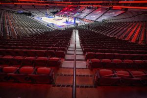 Dec 17, 2020; Dallas, Texas, USA; A view of the arena and the empty seats as the Dallas Mavericks and the Minnesota Timberwolves warm up before the game at the American Airlines Center.
