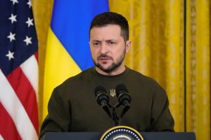 Dec 21, 2022; Washington, DC, USA; President Volodymyr Zelenskyy of Ukraine at a joint press conference with President Joe Biden in the East Room of the White House. The Ukrainian President visited Washington to meet with Biden and US lawmakers during his first trip outside his country since Russia began its violent invasion of Ukraine in February.