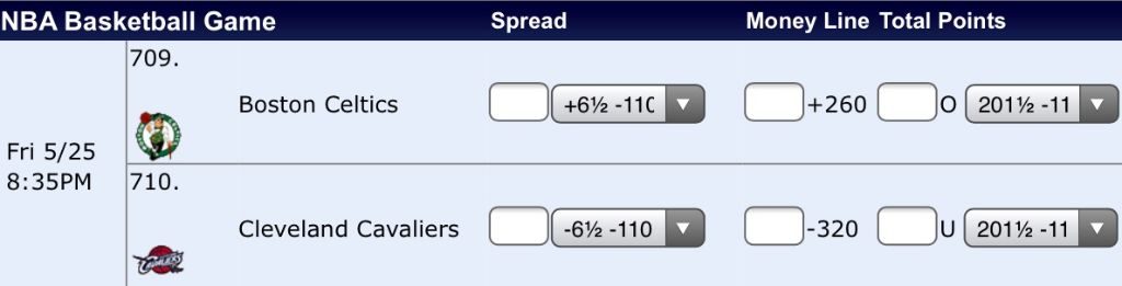 sports moneyline sample