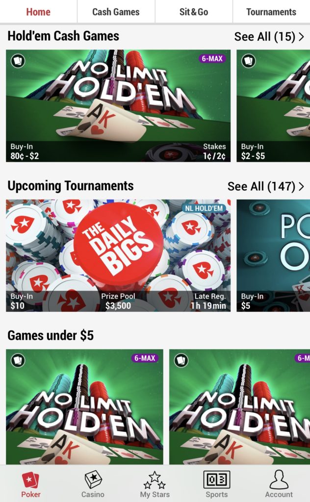 pokerstars pa main menu